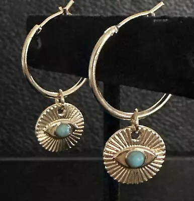 MY VINTAGE MOM’S Gold Tone EVIL EYE Dangle PIERCED Hoop Earrings • $2.99