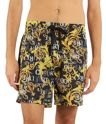 Versace Jeans Couture Baroque Logo Print Shorts Black/Gold Size 50R 4129 • $162.50