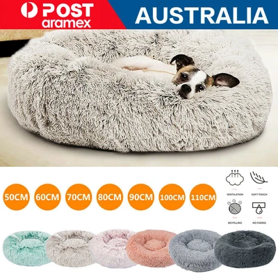 Dog Cat Pet Calming Bed Warm Soft Plush Round Nest Comfy Sleeping Kennel Cave AU • $21.13