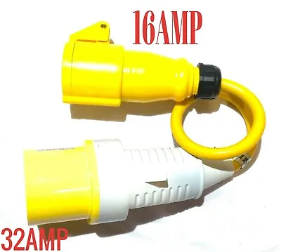 110v 32 Amp Plug Adapter To 110v 16 Amp Socket Fly Lead Coupler Inline Industria • £17.99