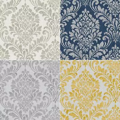 Muriva Eleanor Classic Damask Metallic Fabric Effect Wallpaper - Choose Colour • £2.99