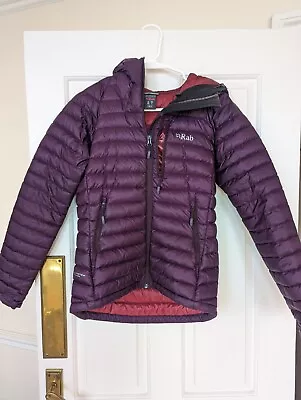 Rab Microlight Alpine Purple Nikwax Pertex Down Feather Puffer Jacket Size UK 8 • £42