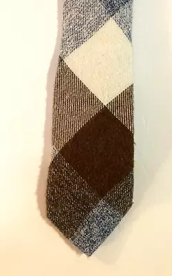 Vintage Skinny Flannel Necktie 2-1/4  X 62  Plaid Brown Blue By Penguin Mens • $11.50