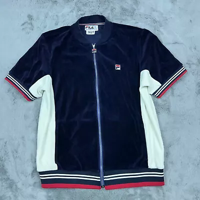 Fila Jacket Mens Medium Velour Y2K Retro Short Sleeve Full Zip Track • $39.99