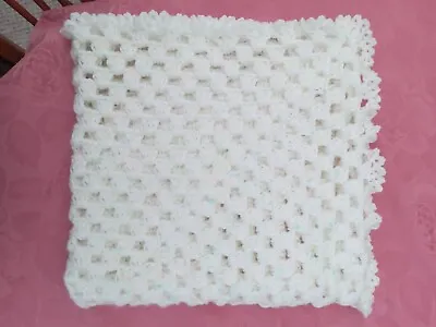 Handmade Crochet Baby Blanket  White With Multi Coloured Flecks.  • £8