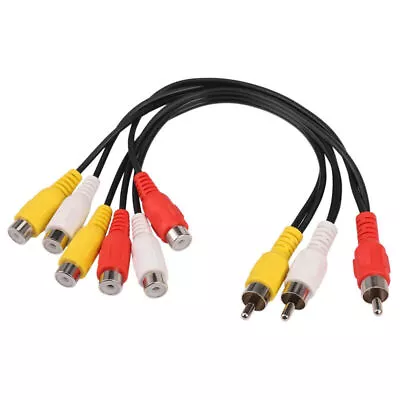 3 RCA Male To 6 RCA Female Audio Video Composite Extension AV Cable 0.3m • £6.99