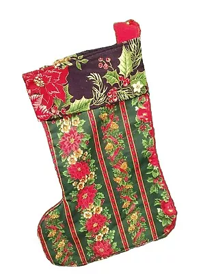 Handmade Double Sided Christmas 12  Stocking Holly Berry Poinsettias Red Black • $15