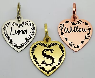 £4.99 • Buy Double Side Engraved Thick Heart Id Name Disc Personalised Pet Dog Cat Tag 