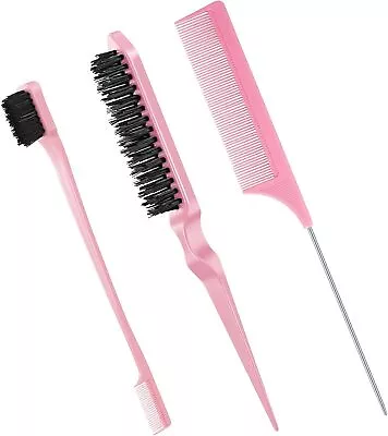 Fuyamp 3 Packs Slick Brush Set Teasing Brush Set Plastic Bristle Hair Brush Te • £6.45