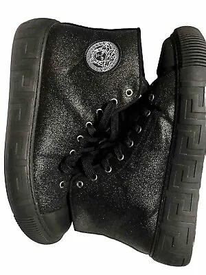 Versace Greca High Top Sneakers US10.5 EU43.5  Black Glitter • $399