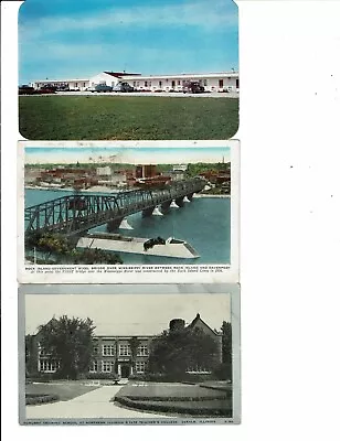 3 Card Illinois Lot Orland Park Motel Rock Island Bridge Dekalb School! • $0.99