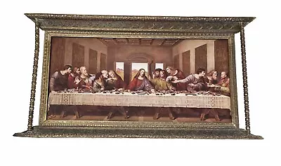 Vintage Antique MCM Lords Last Supper Picture In Brass Frame 10.5 X 5.5 Inches • $38