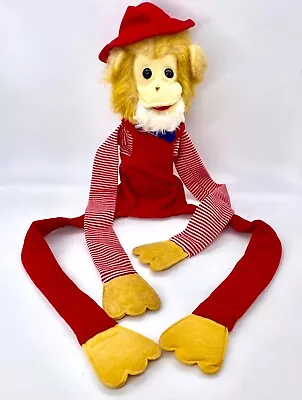 Vintage 1982 JOY TIMES Large Plush MONKEY PUPPET Full Body/Squeak Voice/Red Hat • $31.99