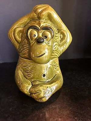 Doranne Of California Lidded Cookie Jar Green 12  Tall HAPPY MONKEY APE VIntage • $124.99