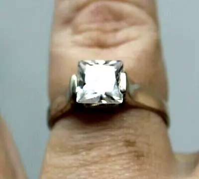 Sterling Silver CZ Ring Sz 8.25 Solitaire Sq. Cut Channel Set Signed KO VTG #RB3 • $18.18