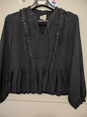 Velvet Graham Spencer Top Women S Black Crop Long Sleeve Accents Vneck Lagenlook • $15