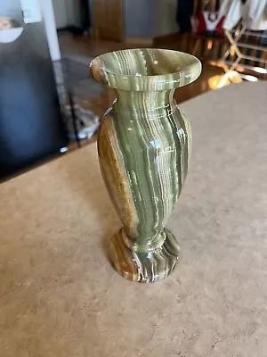 Vase Marble Onyx Stone 8” Heavy Banded Green Brown Urn • $45