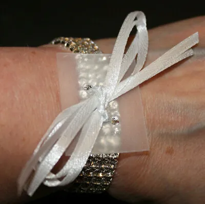 Silver Diamante Bracelet With Base Diy Flower Wrist Corsages Wedding Prom Cruise • £4.35