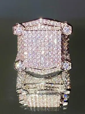 Mens Bling Ring Ice Out 2.5ct Iced CZ Bling 14k White Gold Pinky Rings Size 6-10 • $35.99