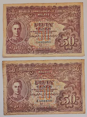 2 X MALAYA 50 Cents Pick-10 SET 1941 • $0.99