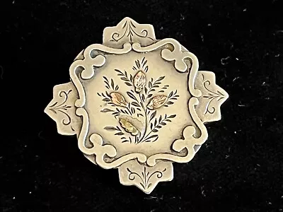 1880's Walker's Sterling Silver & Gold Leaf Mourning Brooch Pendant - Lovely! • $29