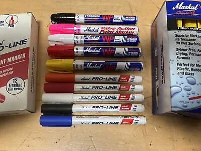 Markal Permanent Pro-Line 10 Paint Markers White Yellow Black Blue Red Fine Line • $26