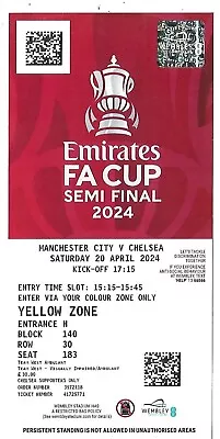 MANCHESTER CITY V CHELSEA 20th APRIL 2024(CHELSEA MATCH DAY TICKET)FA CUP SEMI • £5