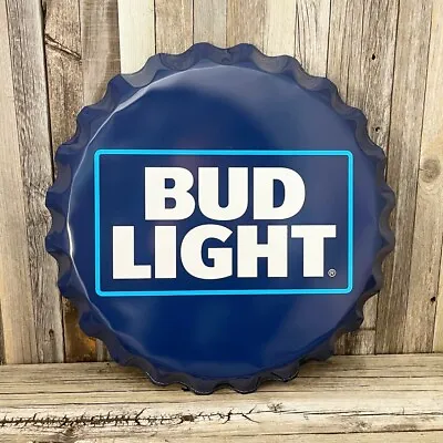 Bud Light Beer Bottle Cap Blue 18  Metal Aluminum Sign Garage Bar Budweiser New • $40.95