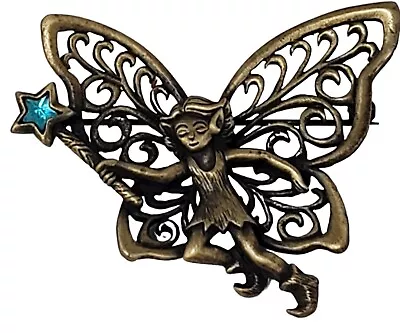 Vintage Artifacts By JJ ELF  BUTTERFLY Pin Antiqued Bronze Tone Magic Wand Fairy • $14.99