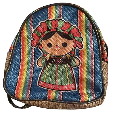 Mexican Artist Frida Kahlo Mini Backpack Bag Animated Female Multicolor Woven • $9.09