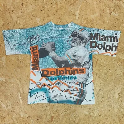 Vintage MIAMI DOLPHINS Magic Johnson Dan Marino T-Shirt | NFL RARE | Medium Blue • £149.99