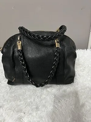 Michael Kors Naomi Braided Handle Pebbled Leather Black Satchel Bag Purse • $44