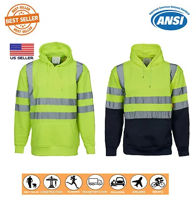 HIGH VISIBILITY Lime Class 3 Pullover Safety Sweatshirt Hoodie Jacket Hi-Vis Wor • $34.95
