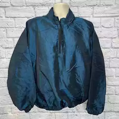 Vintage Mama Coca Iridescent 1/4 Zip Pullover Windbreaker Jacket OSFA Blue/Black • $34.95
