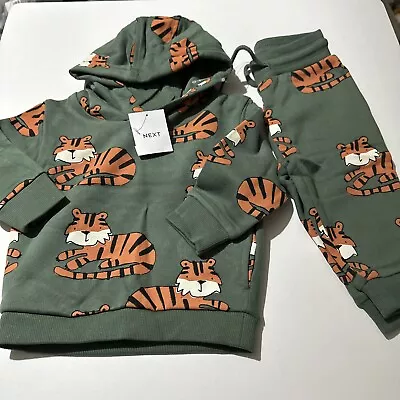 New Next Baby Green Tiger Hoodie Joggers Tracksuit Outfit Set 6-9 Months • £20