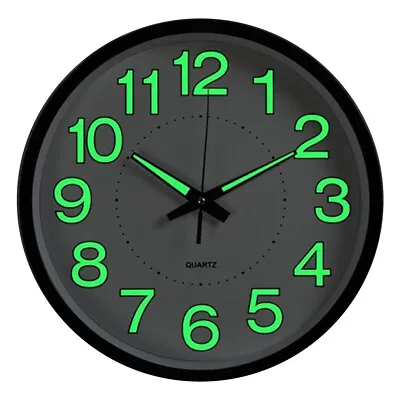 Luminous Wall Clock 12 Inch Small Round Night Light Bedroom Non Ticking Clock • £8.94