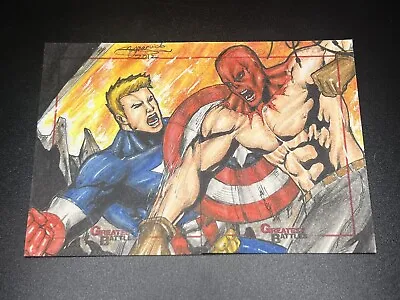 Marvel Greatest Battles Sketch Cards By Mark Marvida Captain America Vs Redskull • $99
