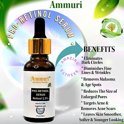 Ammuri Pro Retinol Serum 2.5% - 1 Oz / 30 Ml - Organic Anti-Aging Solution • £13.99