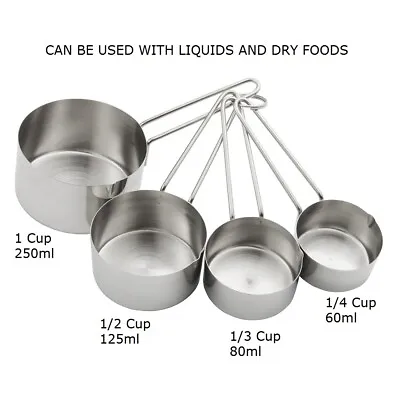 Measuring Cups Stainless Steel Cooking Baking Dry Fluid 60/80/125/250ml Set • £7.45