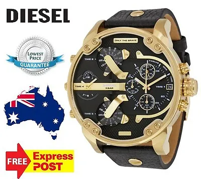 Dz7371 Diesel Mens Watch Mr.daddy 2.0 Gold Black Dial Leather Strap Mens Watch • $249.99