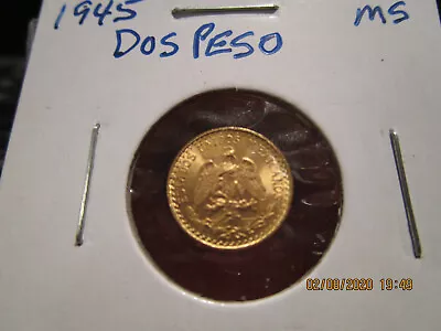 1945 Gold 2 Peso   Mint State +++++ • $199