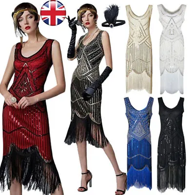 1920s Retro Flapper Gatsby Charleston Sequin Fringe Evening Party Cocktail Dress • £26.99