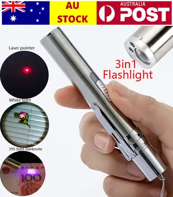 3 In1 USB Rechargeable LED Laser UV Torch Pen Flashlight Lamp Detection Pen AU • $10.75