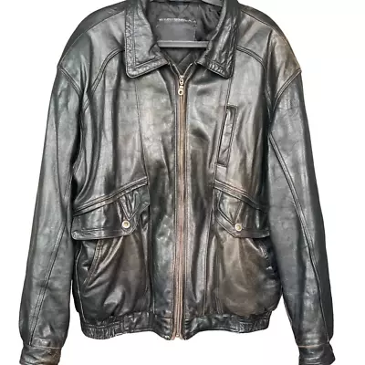 Vintage Black Leather Distressed Jacket Baggy Grunge Coat Men's XL • $58