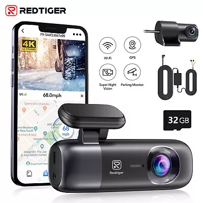 $199.99 • Buy REDTIGER F9 Dash Cam 4K Front And Rear Dash Camera WiFi GPS With  Hardwire Kit