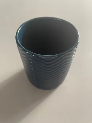 Toothbrush Holder/tumbler/storage Caddy In Ceramic Blue Ribbed Wave Design • £1.99