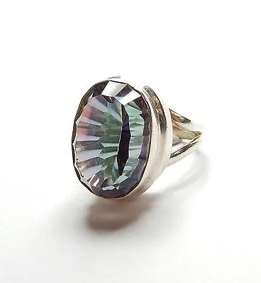 Mystic Topaz Solitaire Ring 925 Sterling Silver Large 8.5g UK Size M • $44.20