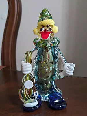 Murano ITALY Hand Blown Art Glass Large Circus Clown With Guitar - 7.5  Height • £48.19