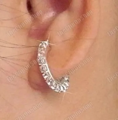 $3.69 • Buy CLIP ON Fake Pierce-look DIAMANTE Crystal RHINESTONE Hoops HOOP EARRINGS