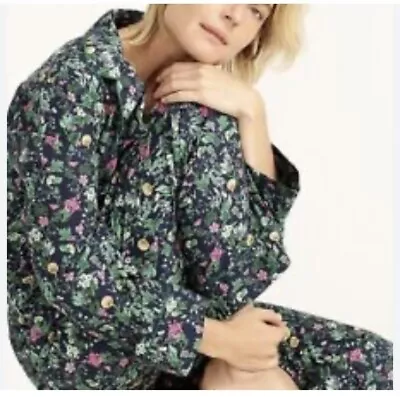 J CREW Women's Fair Trade Eco Floral Pajama Set Long Sleeves Pants Cotton Size L • $45